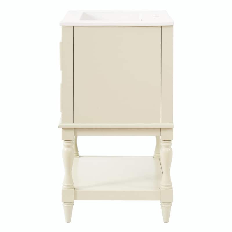 24" Bathroom Vanity with Ceramic Sink, Retro Open-Shelf Cabinet with 2 Drawers