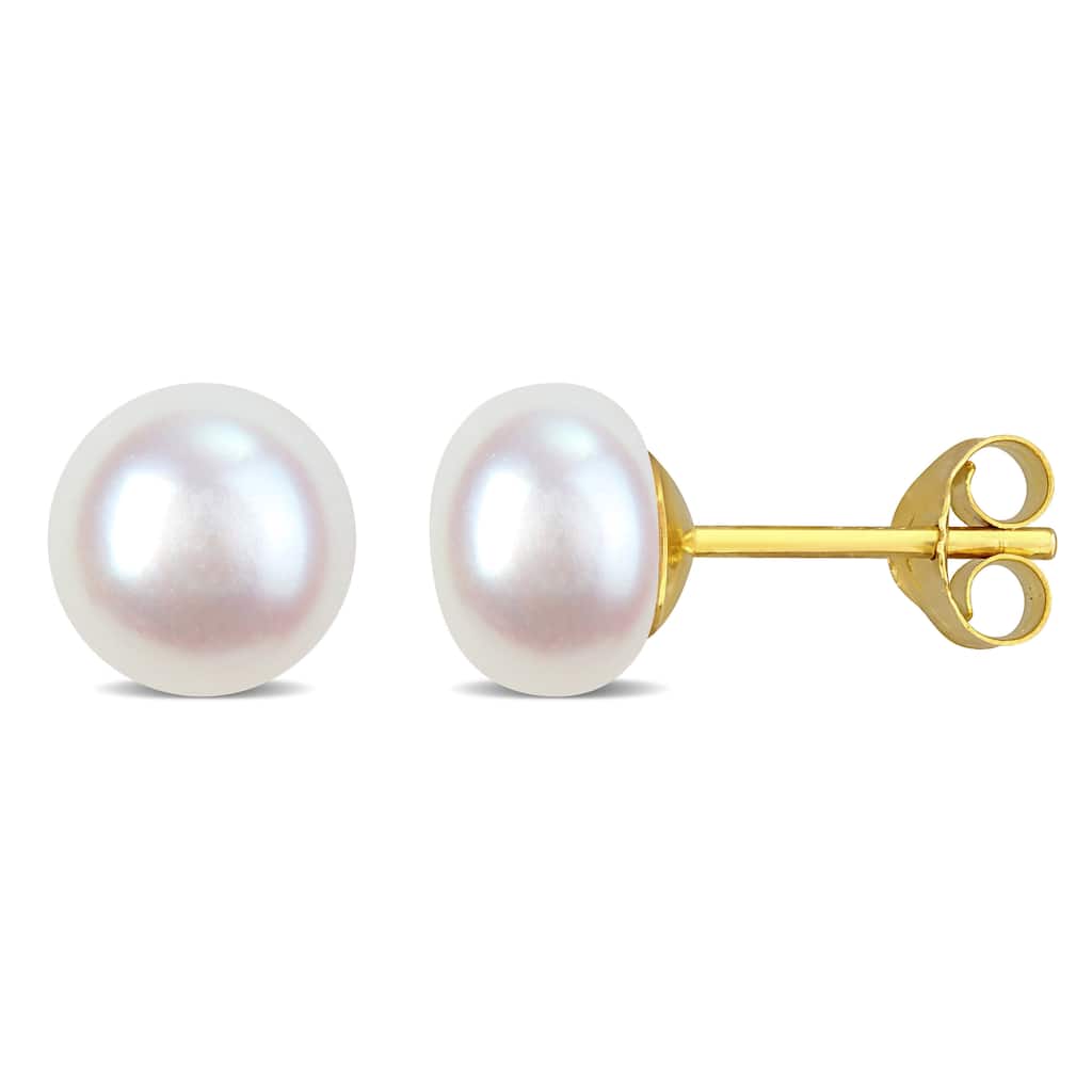 Miadora 8-8.5mm Cultured Freshwater Pearl Stud Earrings in Yellow Plated Sterling Silver