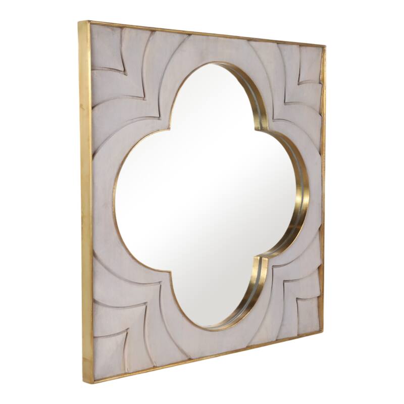 Wood Brass Frame Wall Mirror Decorative Elegant Room Decor - 35" Ivory - 35" x 1.75" x 35"