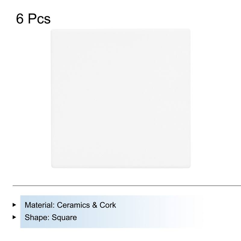 6Pcs White Marble Square Absorbent Coasters with Cork Backing Non-Slip 4in