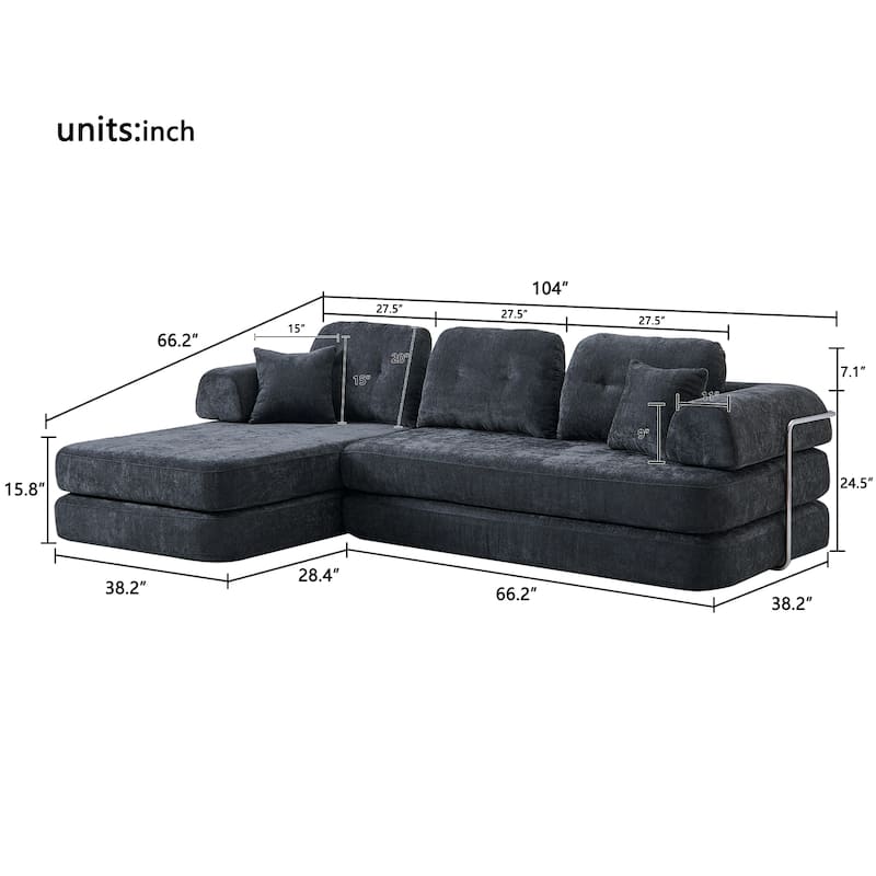 Chenille Memory Foam Sleeper Couch Freely Assembled Sectional Sofa with Chaise and Movable Armrests for Freely Assembled