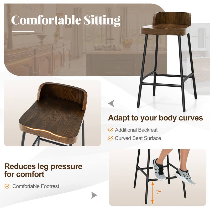 Gymax 24.5''Bar Stool Set of 4 Armless Bar Chair w/ Backrest Footrest