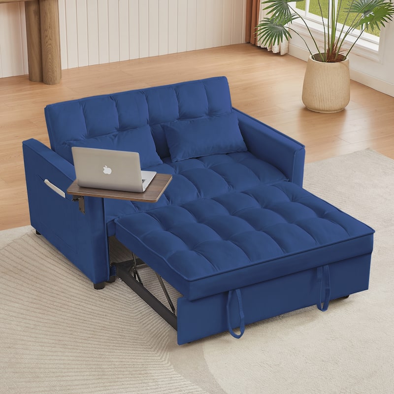 Velvet Loveseat Convertible Pull-out Sleeper Sofa Bed, Futon Sofa with 2 Pillows & phone Holder Pocket Recliner Sofa