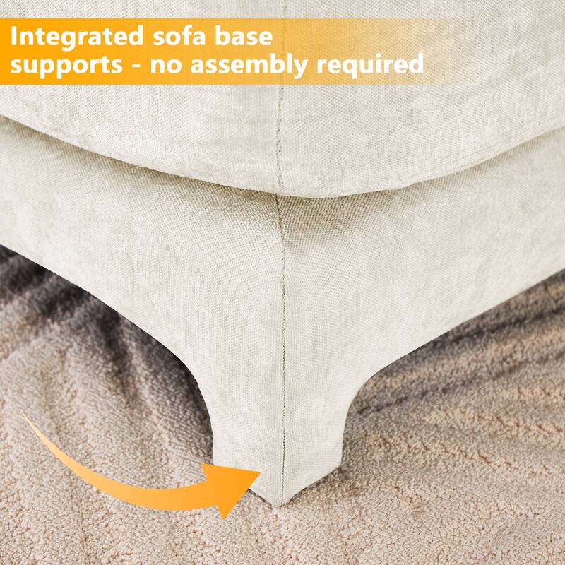 73.2" Chenille 2-Seater Sofa with Ottoman, 2 Pillows & Solid Wood Frame