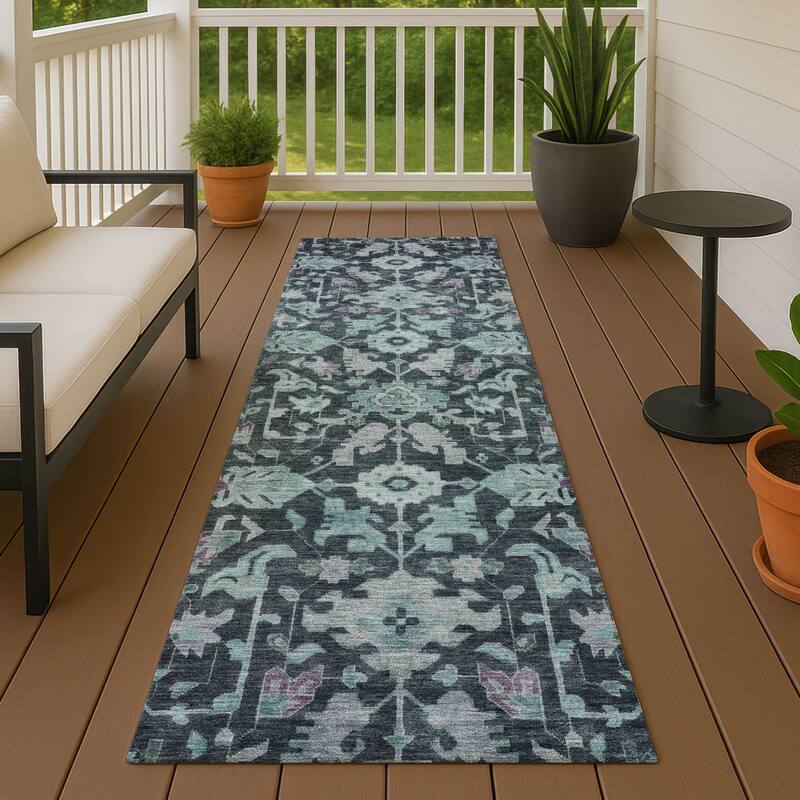 Machine Washable Indoor/ Outdoor Casual Traditional Chantille Rug - Teal - 2'3" x 7'6"