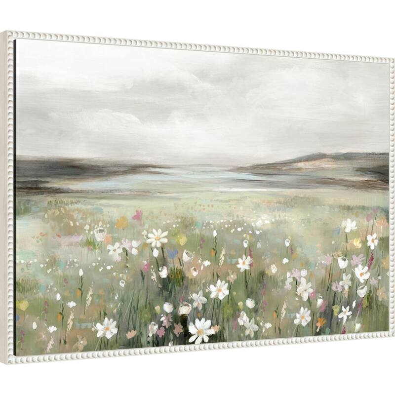 Soft Meadow Under Cloudy Sky by Hannah Dawson Framed Canvas Wall Art Print