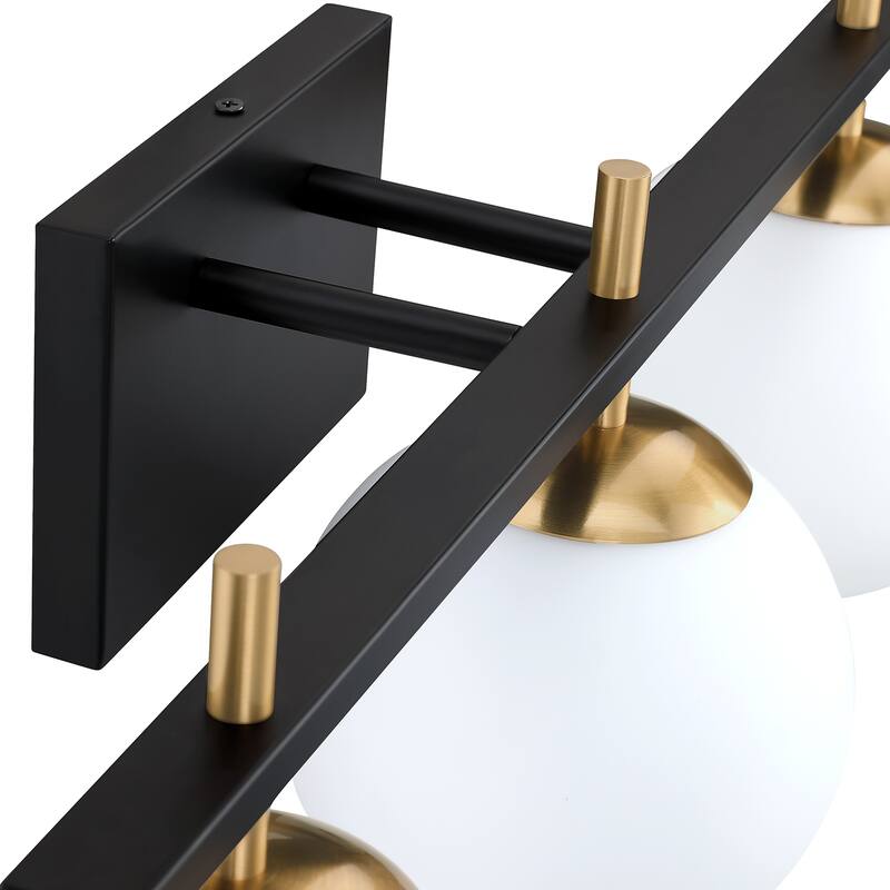 3-Light Black Vanity Light with Globe Shades - 24'' W
