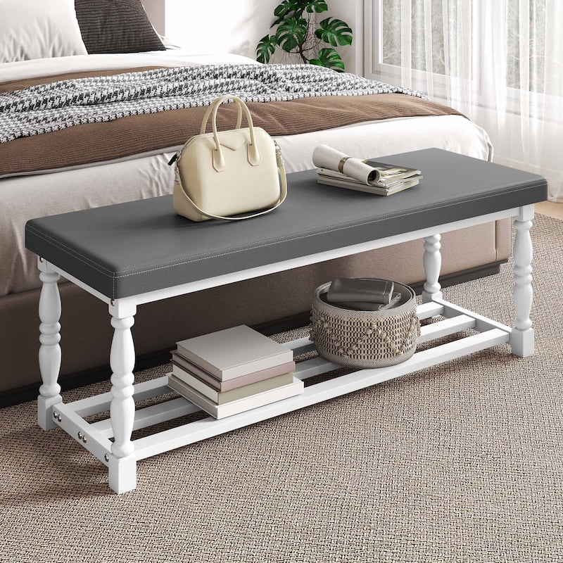 Moasis Entryway Shoe Bench with Cushioned Seat and 2-Tier Storage for Hallway