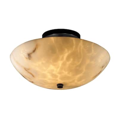 Justice Design LumenAria 2-light Matte Black Round Bowl Semi-flush, Faux Alabaster Shade