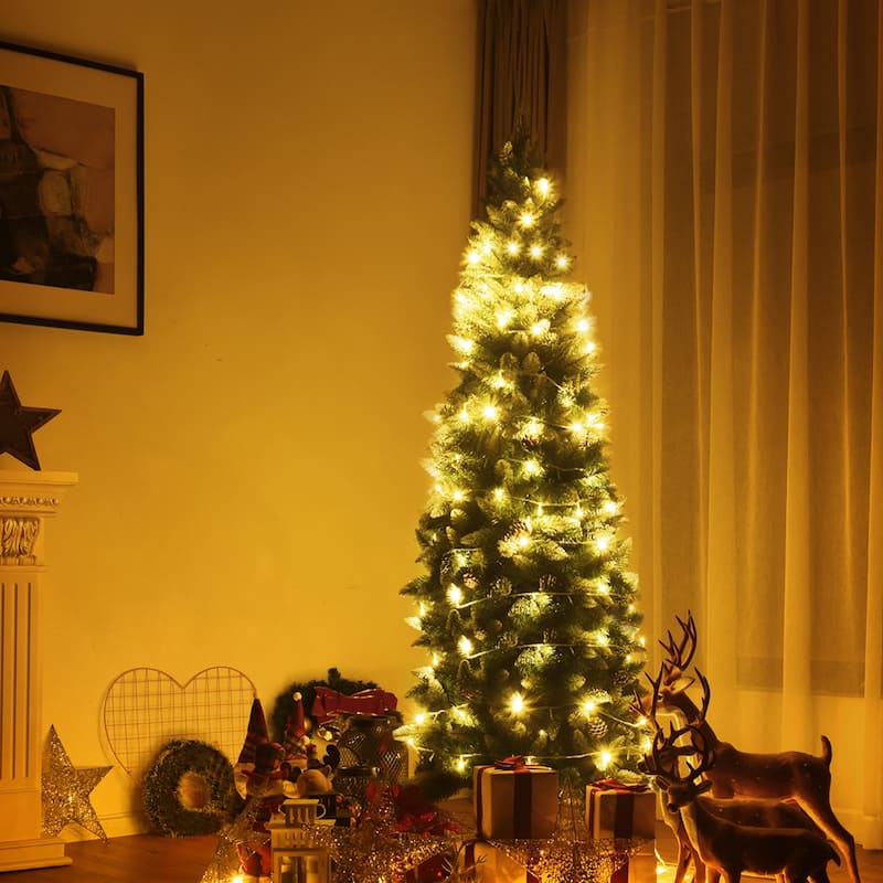 Gymax 5'/6'/7.5'Snow Flocked Pencil Christmas Tree w/ PVC Needles - See Details