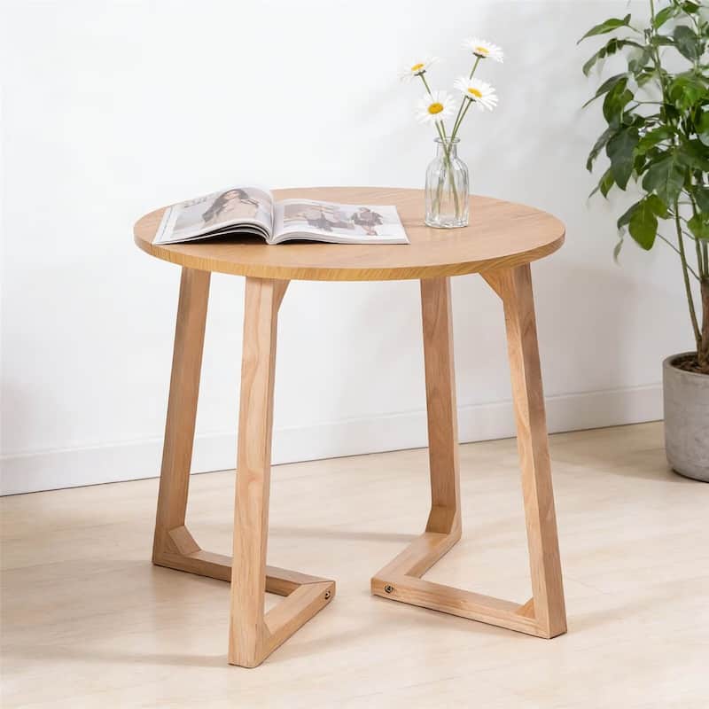 24" Natural Round Solid Wood Dining Table with V-Shaped Legs