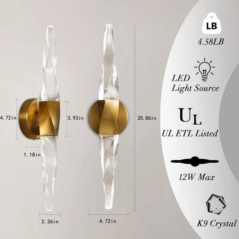 KAYLA 20.8" Black Crystal Wall Sconce