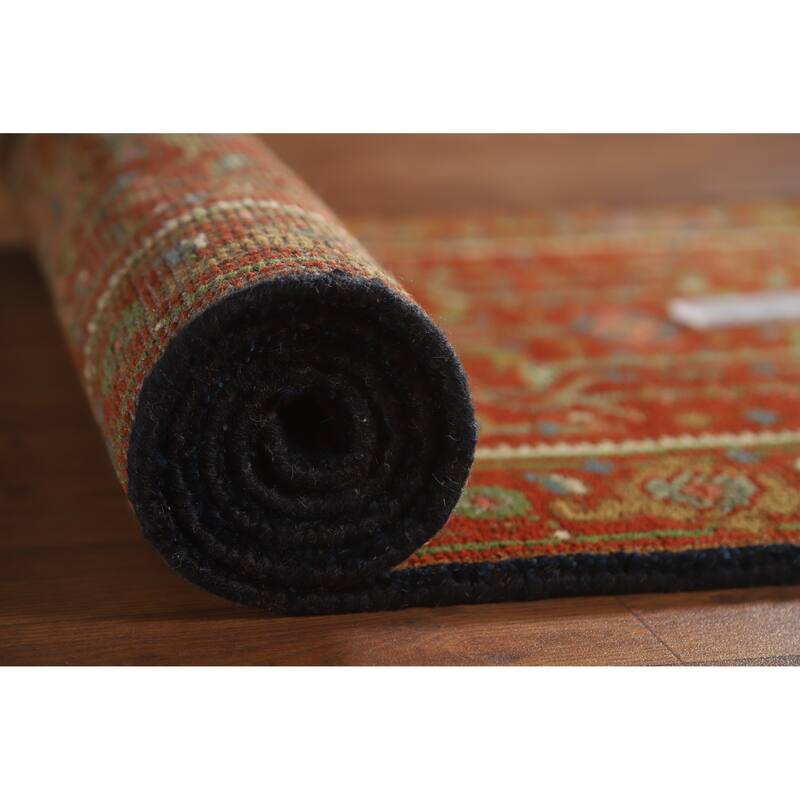 Hand Knotted Oriental 100% Wool Carpet Traditional Geometric Oranges & Rust Heriz (serapi) Runner Rug - 11' 10'' X 2' 6''