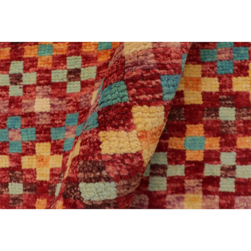 Eclectic Balochi Spence Red/Blue Hand Knotted Wool Rug - 3'3'' x 5'0''