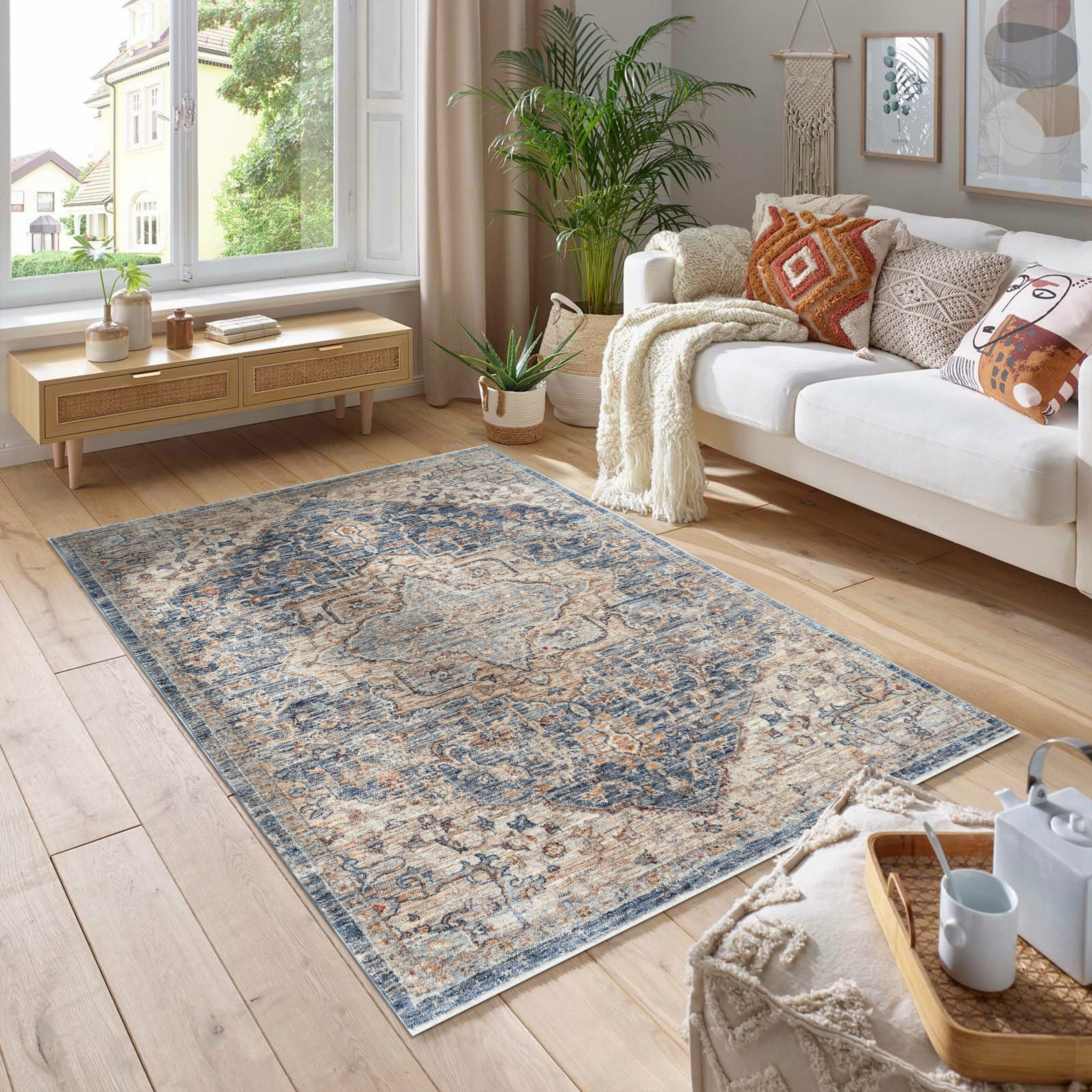 MDA Rugs Stellios Collection Navy Transitional Area Rug
