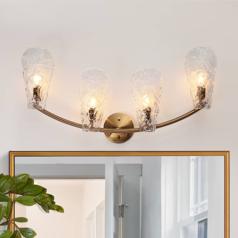 Fenro Modern 3-Light Gold Bathroom Vanity Light Textured Glass Wall Sconce - L29.5"*W6"*H14.5" - 4-Light