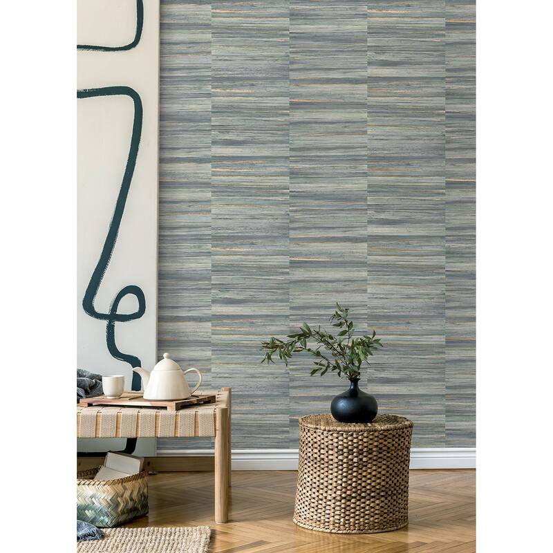 Advantage Rowan Blue Faux Grasscloth Wallpaper