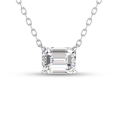 Marquee Lab Grown 1 Carat Floating Emerald Diamond Solitaire Pendant in 14K White Gold