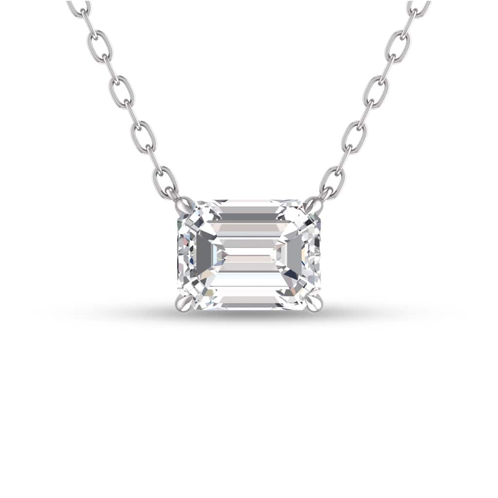 Marquee Lab Grown 1 Carat Floating Emerald Diamond Solitaire Pendant in 14K White Gold