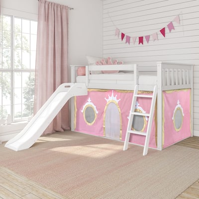 Max and Lily Classic Twin over Twin Low Bunk with Easy Slide and Curtain
