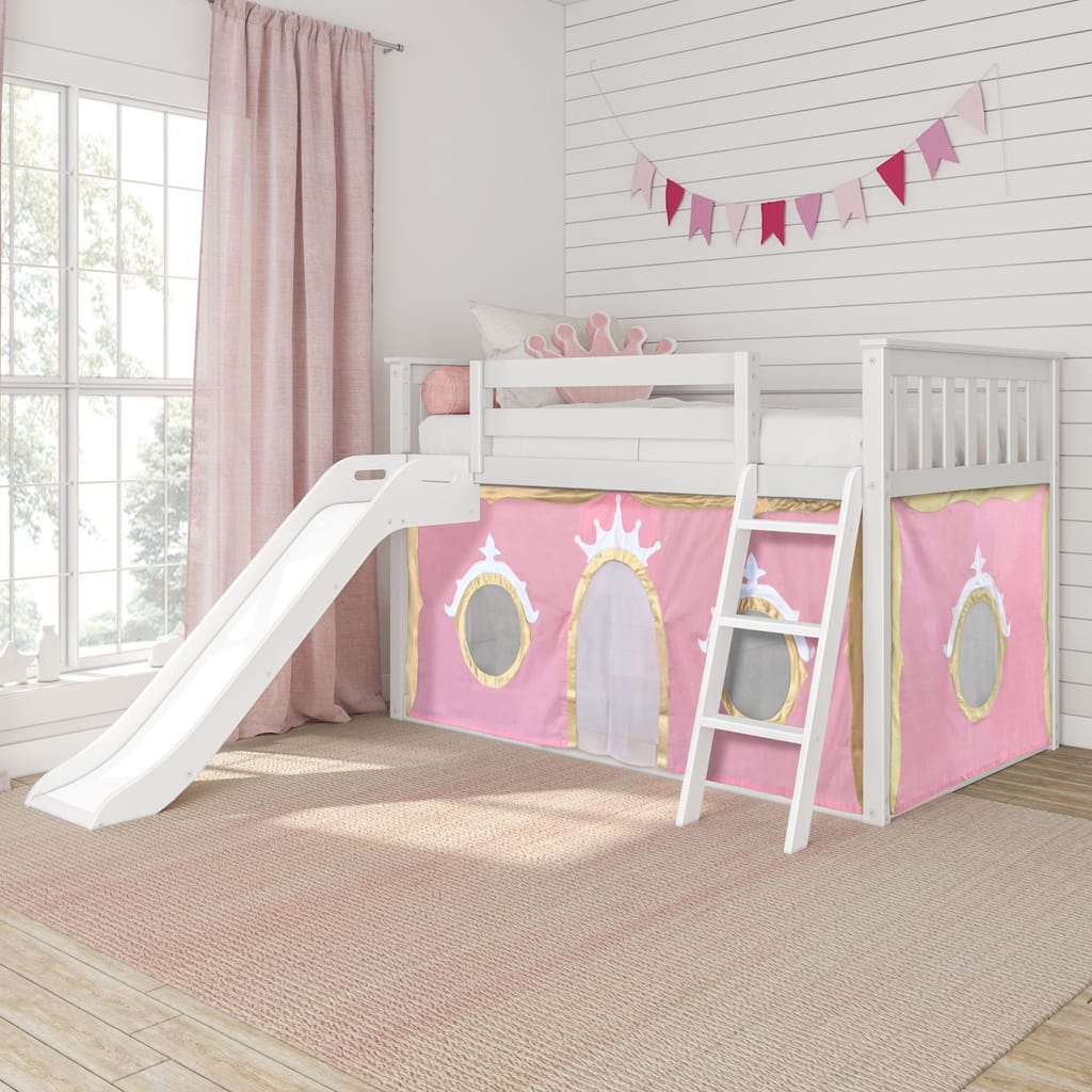 Max and Lily Classic Twin over Twin Low Bunk with Easy Slide and Curtain