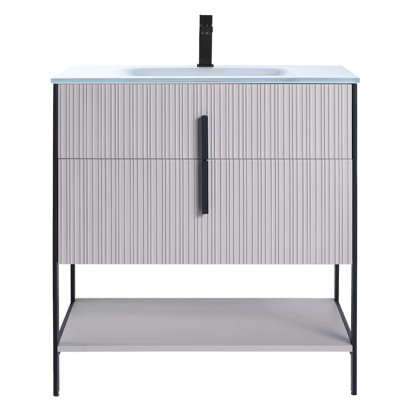 Fine Fixtures Serenity Modern Bathroom Vanity with White Glass Top