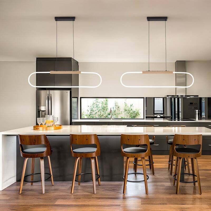 47.2" Modern LED Pendant Light Dimmable Acrylic Wood Chandelier Adjustable Hanging Light Fixture for Dining Room Kitchen Island