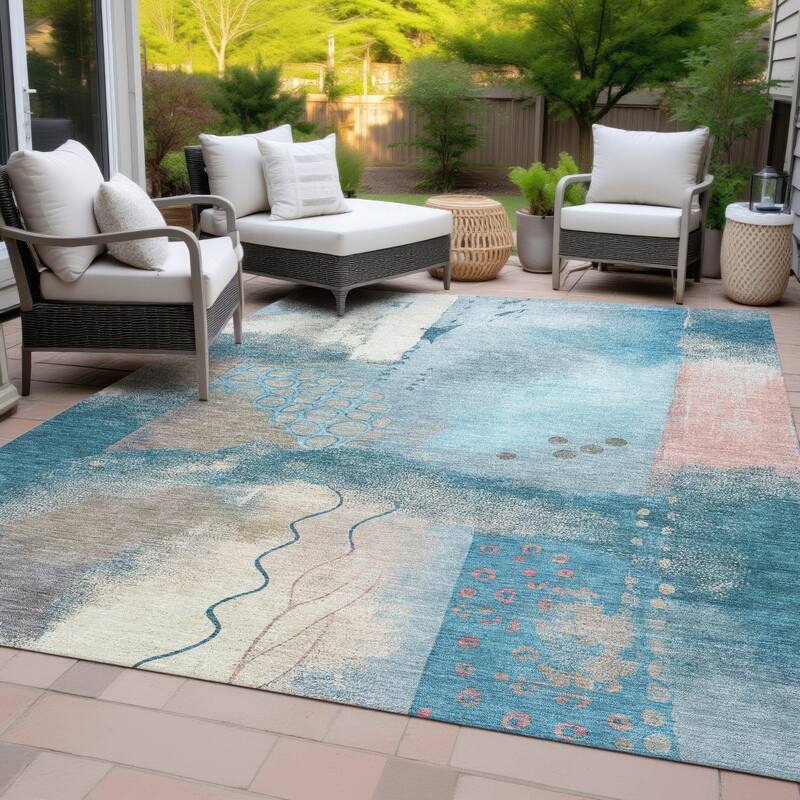 Machine Washable Indoor/Outdoor Modern Abstract Chantille Rug
