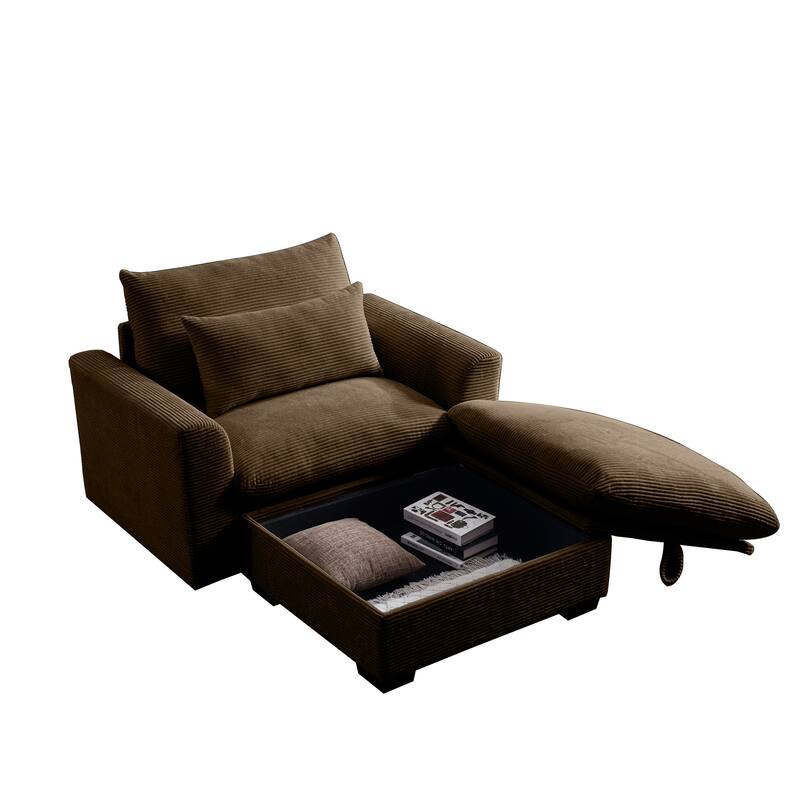 Modern Living Room Chair, Upholstered Fabric Accent Armchair, Corduroy Single Sofa Chair with Ottoman for Office/Bedroom