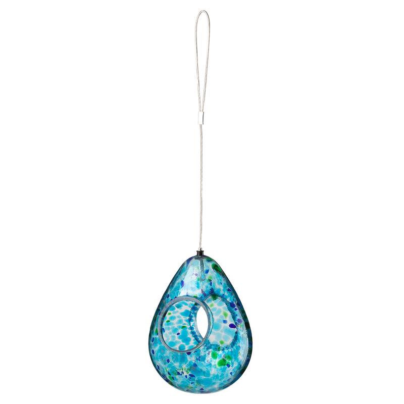 Glitzhome 6.75''H Glass Water Drop Hanging Dots Birdfeeder