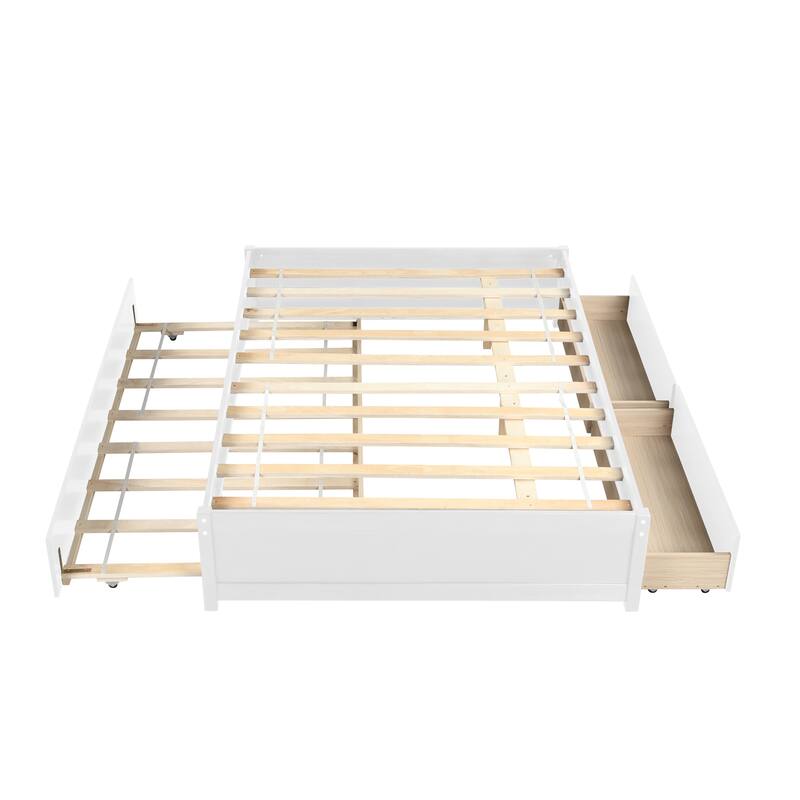 Full Bed Frame with 2 Storage Drawers,Large Storage Space/Strong Wooden Slats/Non-Slip and Noise-Free/No Fixed Headboard