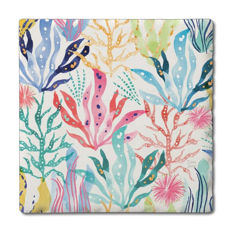 Coral Collection 4 Pack Absorbent Stone Coasters with Cork Backing 4" Square Made in The USA Absorbent Wipes Clean - Multi