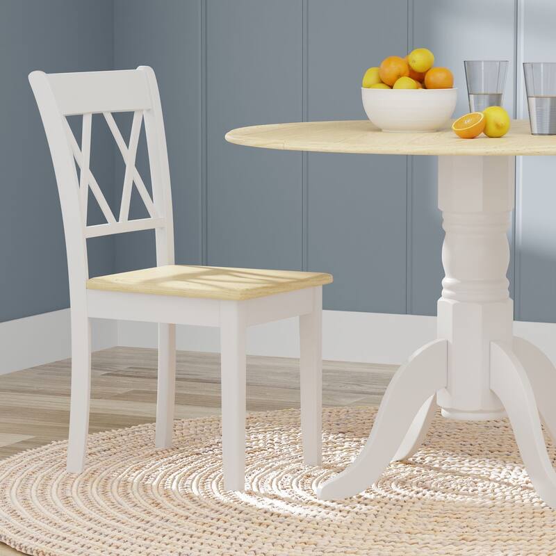 5-Piece Dining Set, 42" Round Drop-Leaf Table and Double X-Back Chairs