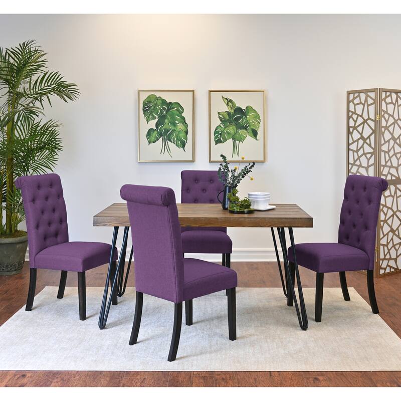 Kitchen Table with Metal Hairpin Legs, Purple Stylish Table and Chair Set, Upholstered Back Dining Chairs with Wood Legs