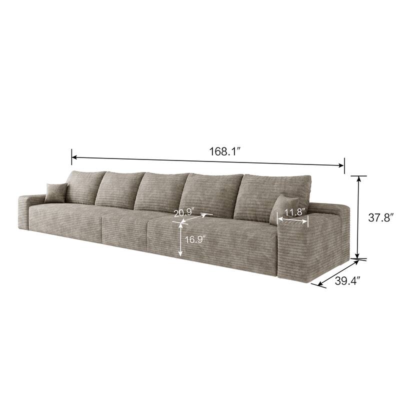 Oversized Deep Seat Sofa Modular Straight Row Sectional Couch Corduroy Upholstered Compression Sofa for Living Room