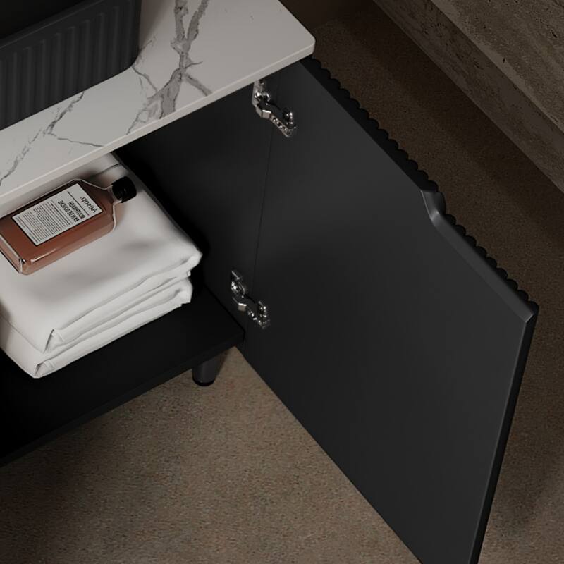 30" Bathroom Vanity with Sink, Freestanding Bathroom Storage Cabinet with 2 Doors, Ceramic Basin and Carrara White Counter Top