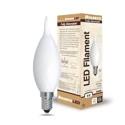 Bulbrite Pack of (4) Dimmable Milky Filament CA10 Candelabra (E12) LED Bulb