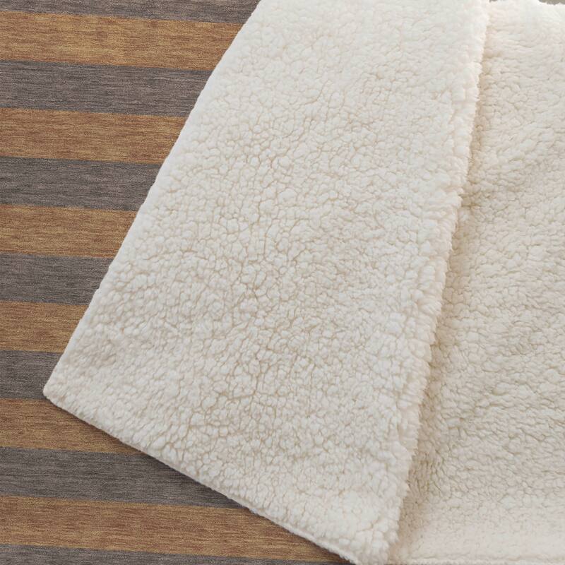 Premium Machine Washable Casual Stripes Sherpa Throw Blanket