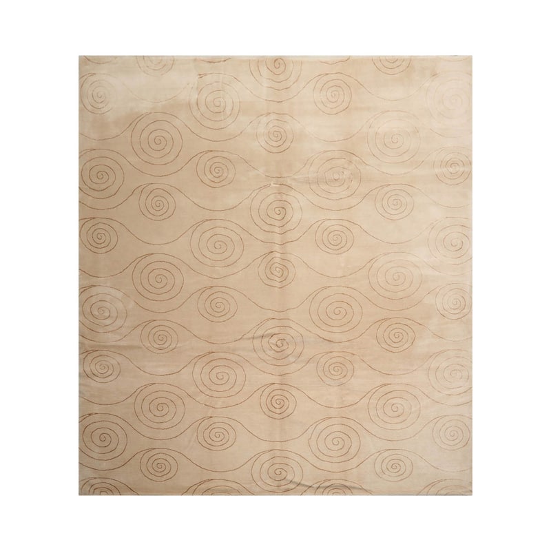 Hand Knotted Tufenkian Beige Tibetan Wool & Silk Modern Area Rug - 8' 6'' x 9' 6''
