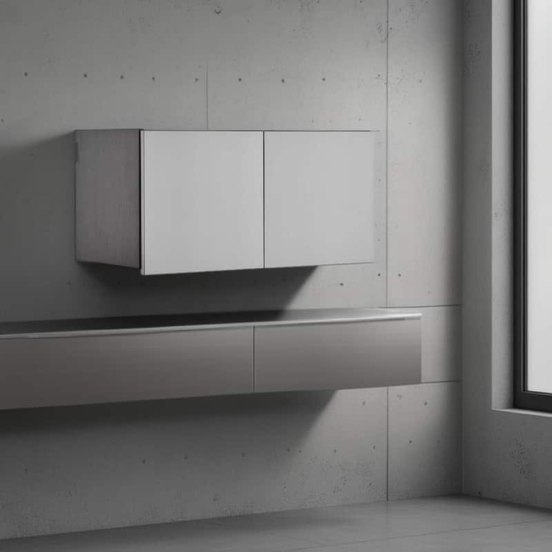 Asti Garage Wall Storage Cabinet, 32 Inch, 2 Wide Doors, Gray Metallic