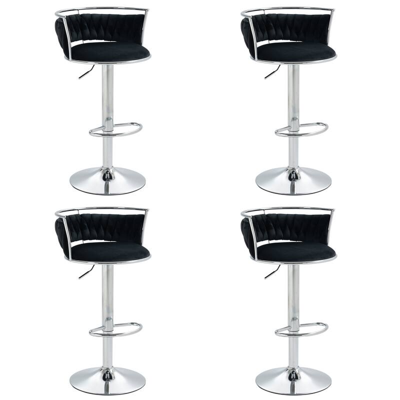4 Set Modern Velvet Adjustable Swivel Bar Stools with Metal Frame