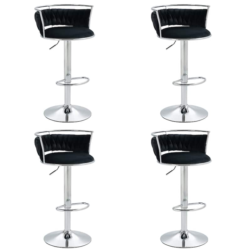 Velvet Upholstered Adjustable Bar Stool Swivel Counter Chair Set of 2