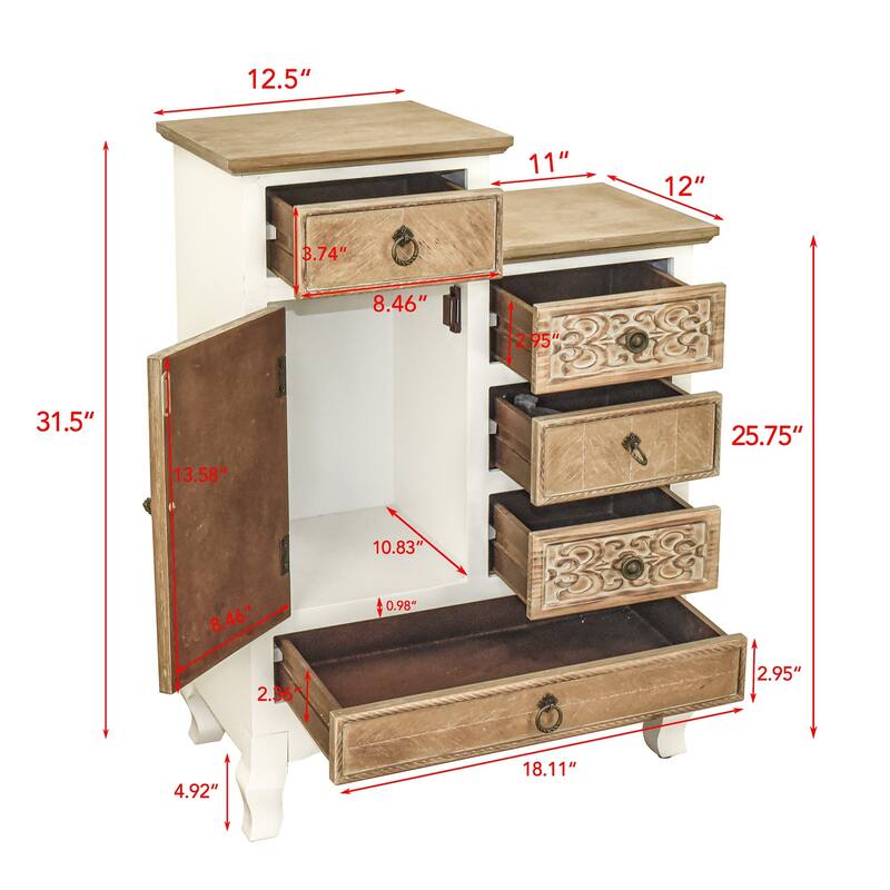 30" Tall Wooden Cabinet with 5 Drawers and 1 Door in Natural
