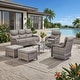 preview thumbnail 49 of 189, Pocassy Outdoor Wicker Sofa with Swivel Chair Fire Pit Table Furniture Set. Gray Wicker & Gray Cushion - 6 Pieces Sofa Swivel Chair Ottoman w/ Table