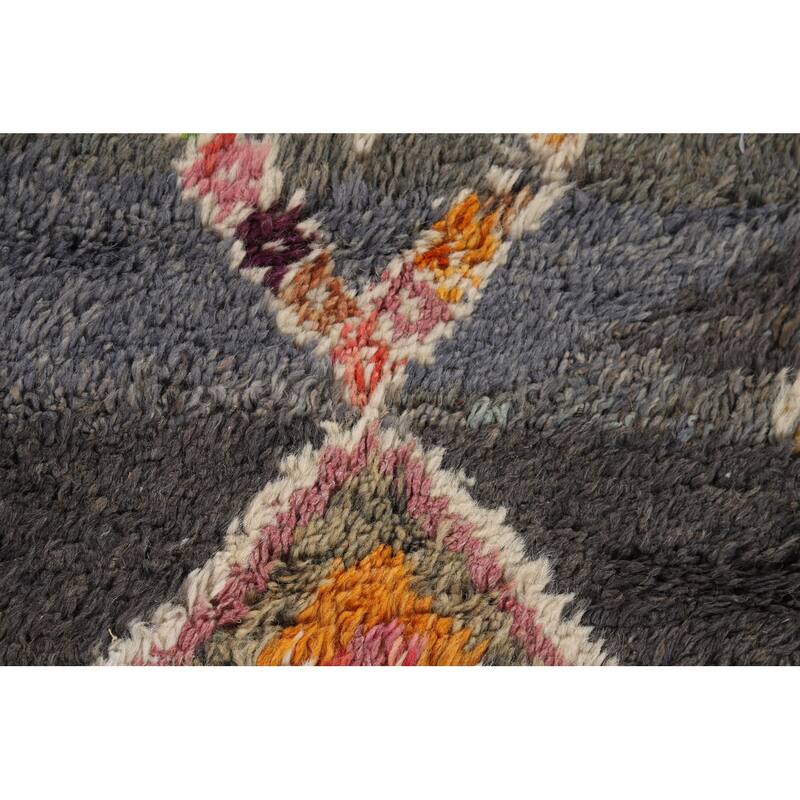 Hand Knotted Oriental 100% Wool Carpet Modern Tribal Greys & Charcoal Moroccan Area Rug - 6' 11'' X 4' 1''