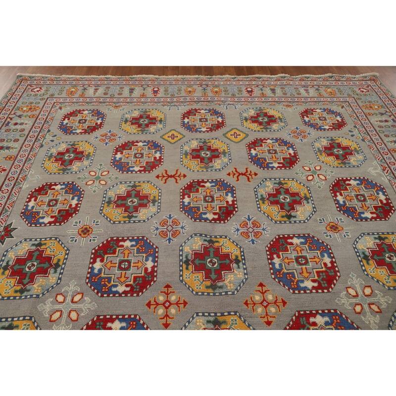 All-Over Gray Kazak Oriental Area Rug Wool Carpet - 8'4" x 11'4"