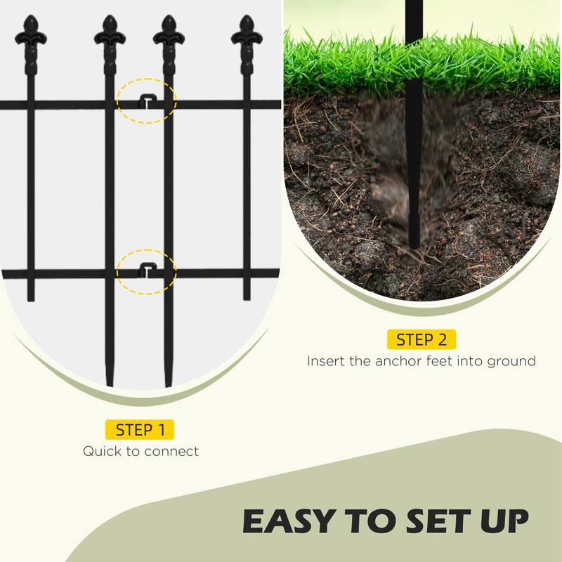 Outsunny Metal Decorative Garden Fence, 9.2' x 17.25" 5 Pack Steel Fence Panels, Decorative Border Fence for Landscape, Flower