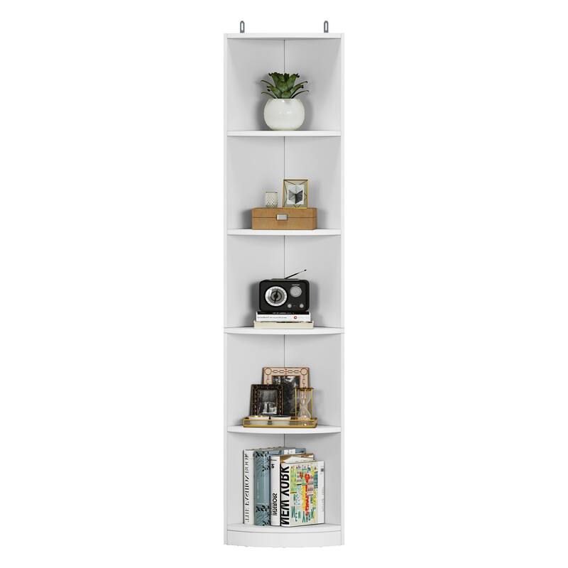 Moasis Modern 5-Tier Corner Shelf, 70" Tall Corner Bookshelf Freestanding Display Bookcase