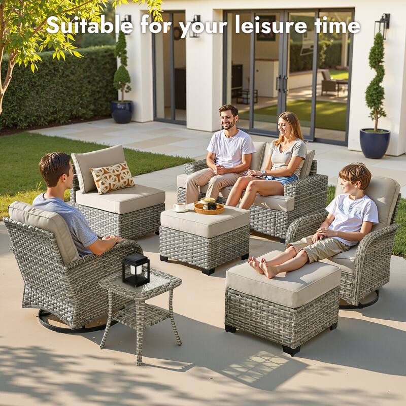 OVIOS 9 Pieces T shaped Seat Curved Swivel Chair Set With Fire Pit