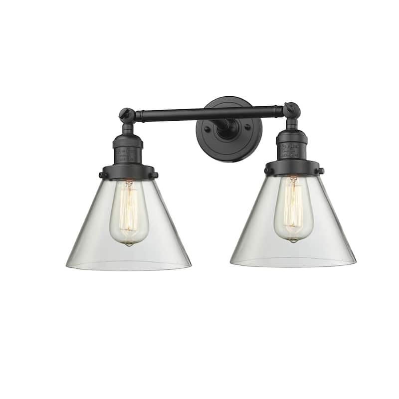 Innovations Lighting Large Cone 2 Light 18" Wide Bathroom Vanity Light - Oiled Rubbed Bronze / Clear